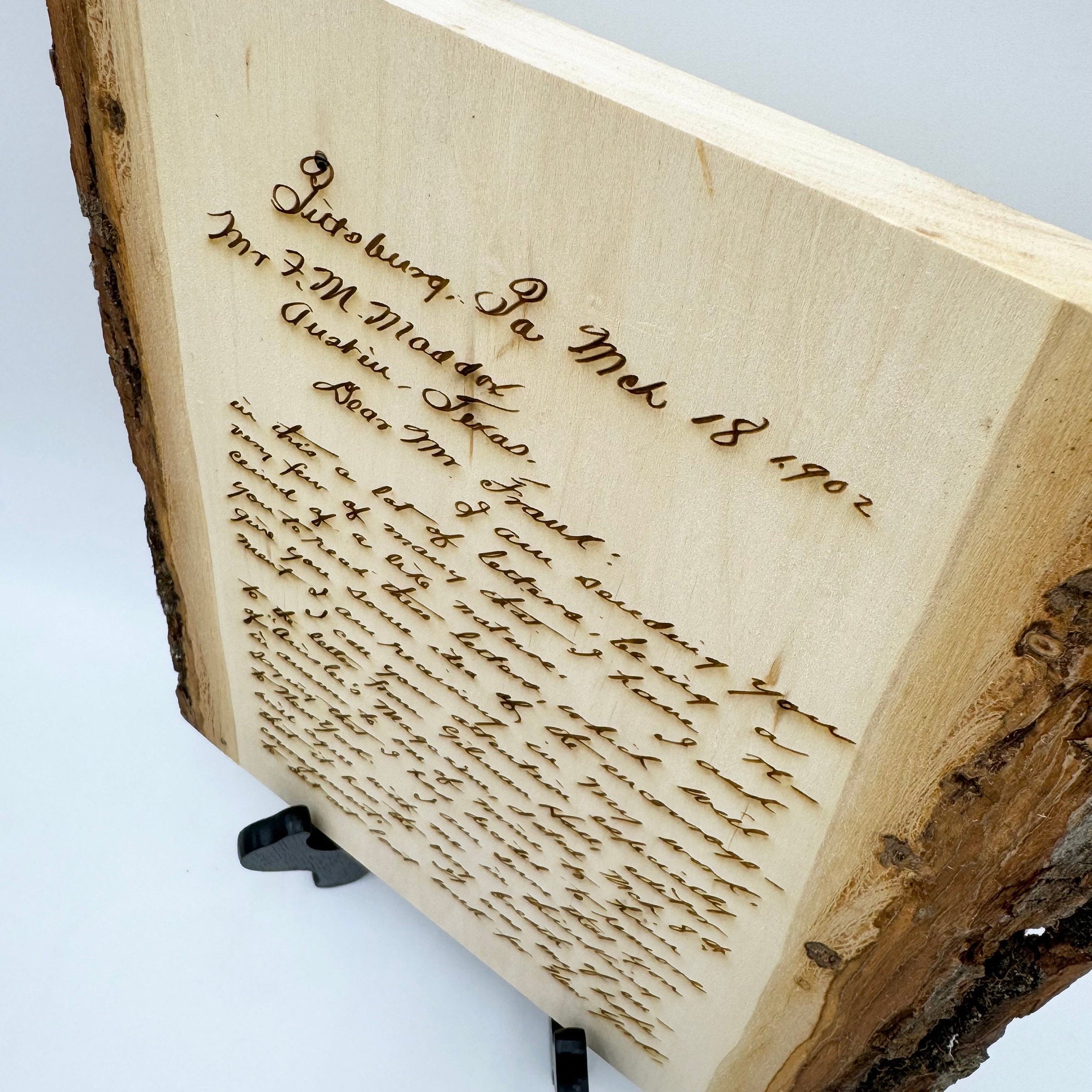 Your Handwritten Letter Personalized Message Custom Engraved Wood Plank Wedding Vows Engraved Letter on Wood Custom Poem Father's Day Gift